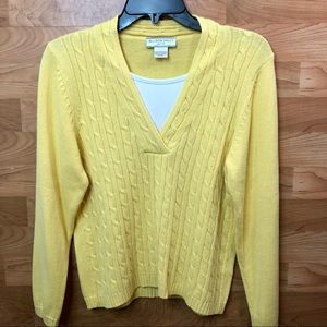 Allison Daley Petite Small Yellow Long Sleeve Cable Knit Sweater